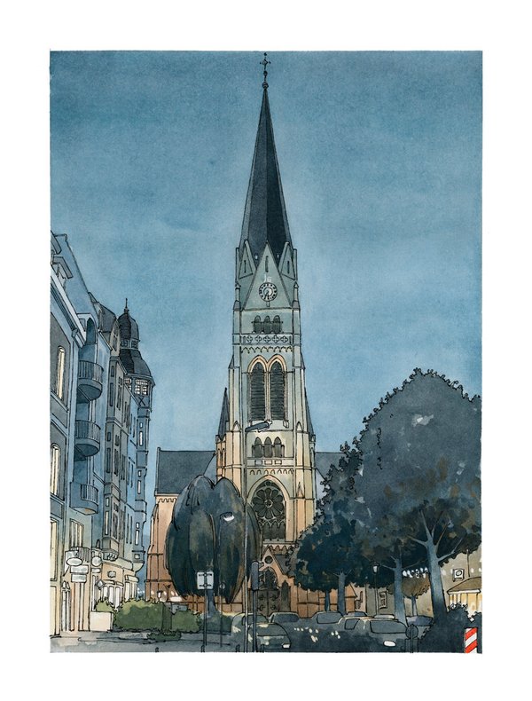 Limitierter Druck - Kreuzkirche Münster - Bild, Zeichnung