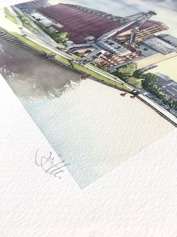 Limitierter Druck - Hafen Kran Münster - Bild, Zeichnung