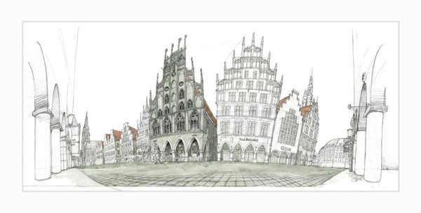 Limitierter Druck - Prinzipalmarkt Münster - Skizze  - Bild, Zeichnung